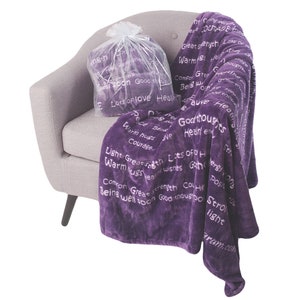 BlankieGram HEALING THOUGHTS Message Throw Blanket with Personalized Card (optional) - The Perfect Caring Gift - 5 colors Purple