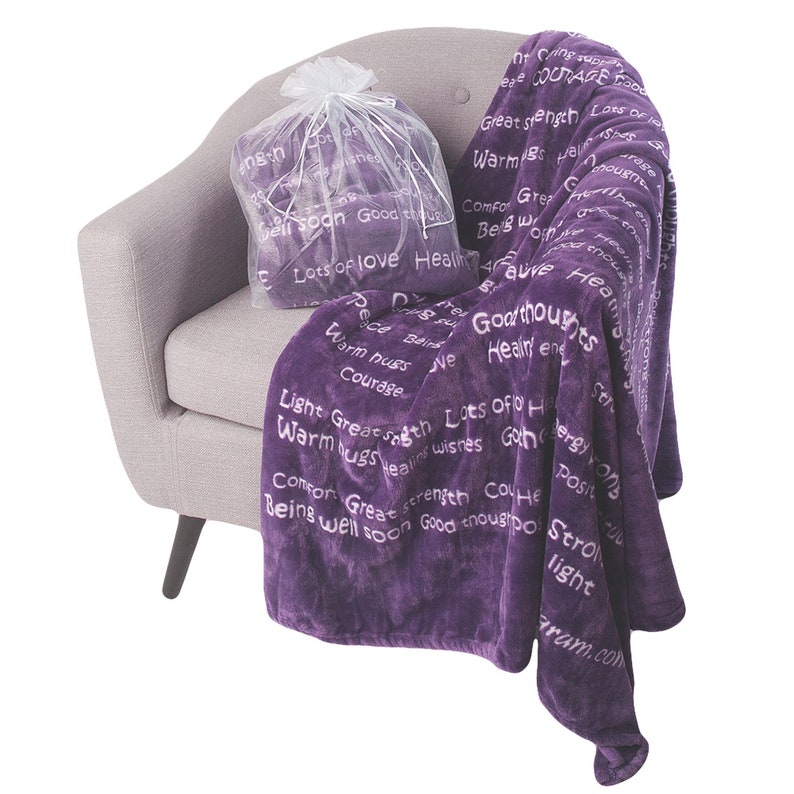 BlankieGram HEALING THOUGHTS Message Throw Blanket with Personalized Card (optional) - The Perfect Caring Gift - 5 colors Purple