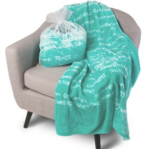 BlankieGram HEALING THOUGHTS Message Throw Blanket with Personalized Card (optional) - The Perfect Caring Gift - 5 colors Teal