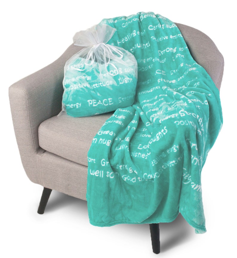 BlankieGram HEALING THOUGHTS Message Throw Blanket with Personalized Card (optional) - The Perfect Caring Gift - 5 colors Teal