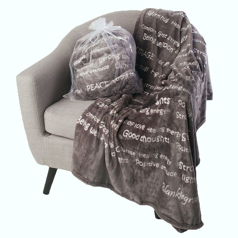 BlankieGram HEALING THOUGHTS Message Throw Blanket with Personalized Card (optional) - The Perfect Caring Gift - 5 colors Gray