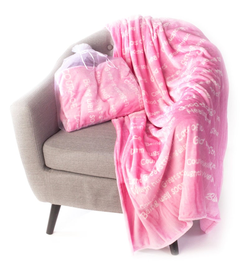 BlankieGram HEALING THOUGHTS Message Throw Blanket with Personalized Card (optional) - The Perfect Caring Gift - 5 colors Pink
