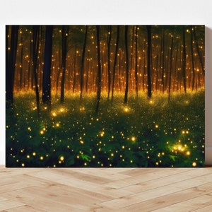 Fantasy Firefly Forest Art Canvas Print Serene Night Landscape Relaxing Decor