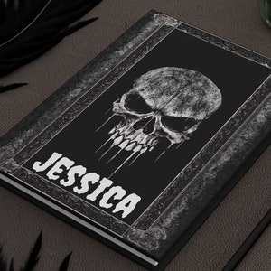 Benutzerdefiniertes Geschenk Journal, Goth Schädel Notizbuch, Dark Academia Skelett, personalisiertes Geschenk, Hardcover Buch