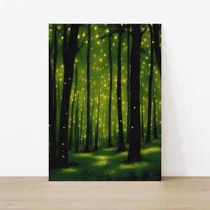 Magical Firefly Forest Art Canvas Print Relaxing Night Landscape Decor