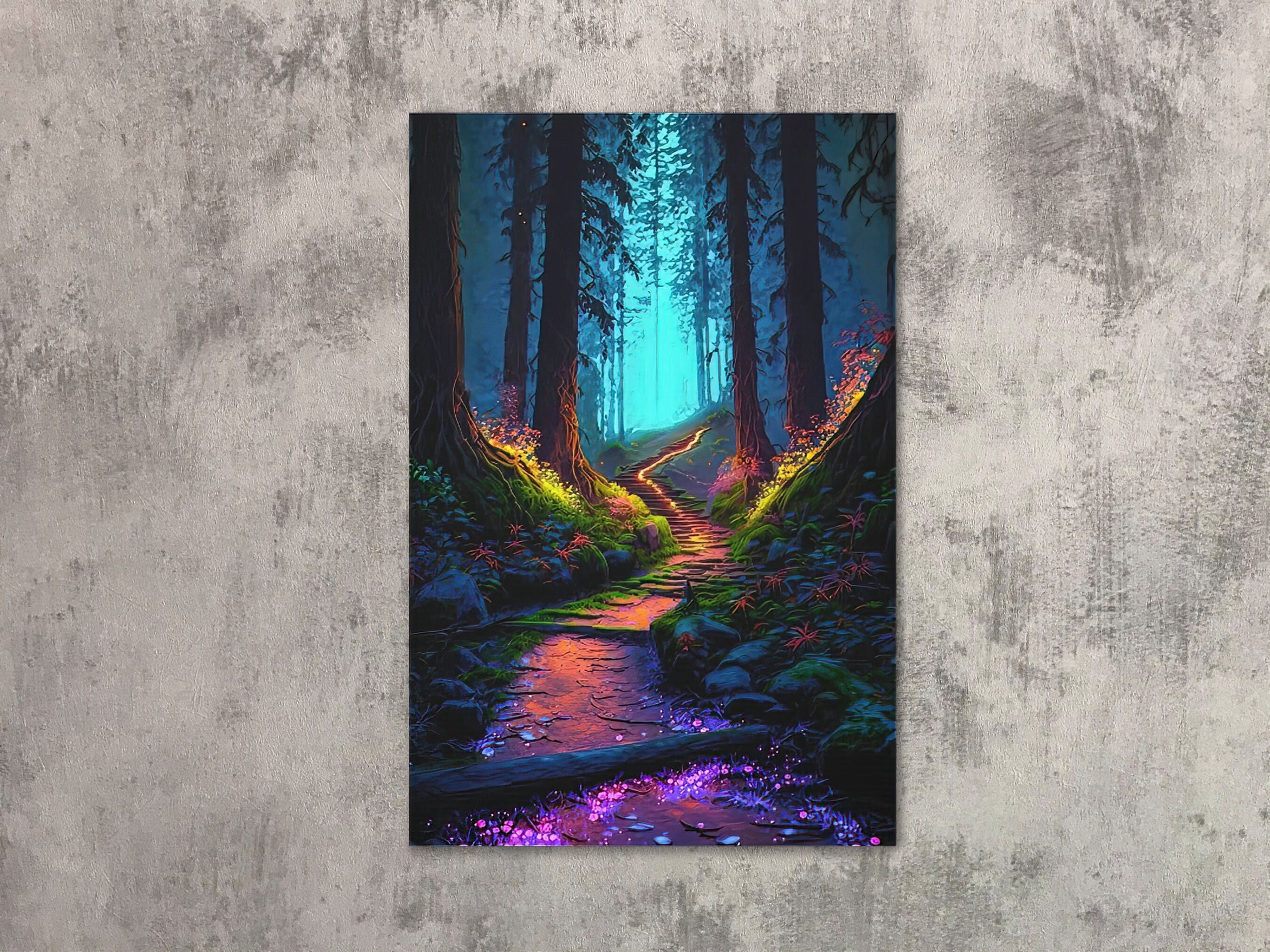 Fantasy Forest Wall Art Canvas Print Magical Serene Landscape Decor Oil ...