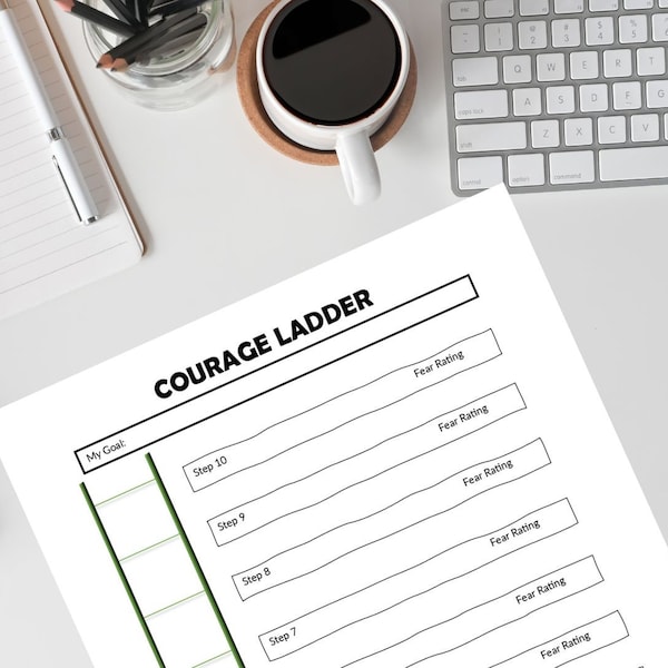 Courage Fear Step Ladder CBT Anxiety Exposure Therapy Worksheet