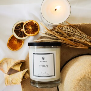 Masculine Leather & Sandalwood Candle: Texan Scented Soy Coco Wax