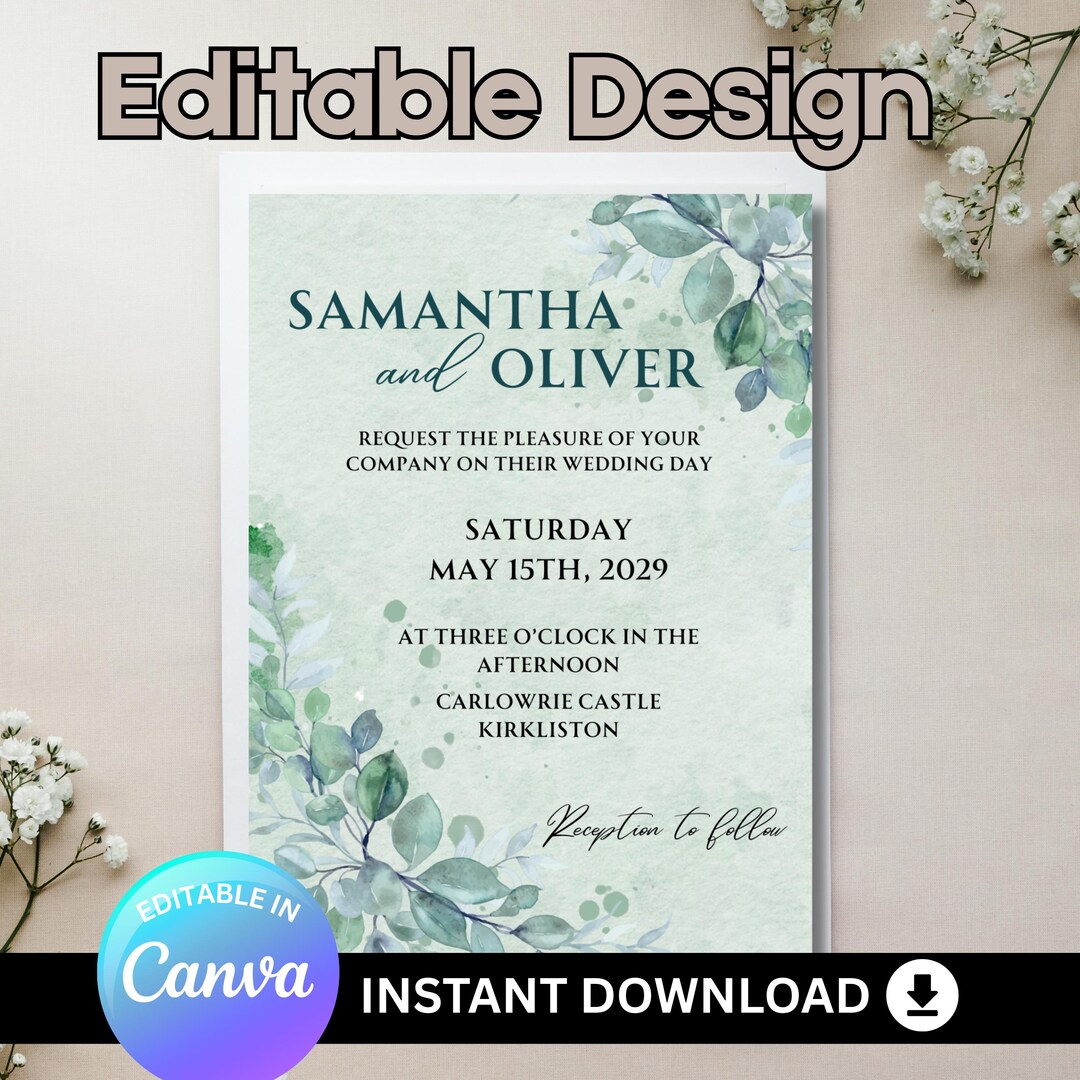Editable Wedding Invitation Template | Modern Invite (digital Download ...