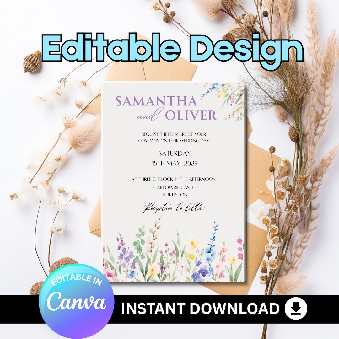 Floral Wedding Invitation Template | Editable Modern Invite (digital ...