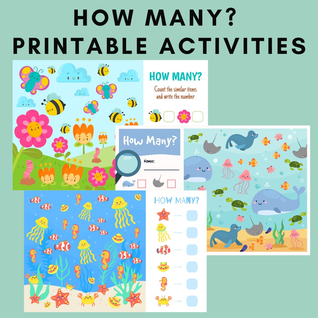 How Many Activity Worksheets Printables Counting Activities - Etsy
