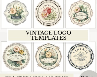 Plantillas de logotipos vintage para pequeñas empresas / Kit de marca retro / Diseño de logotipos editables en Canva