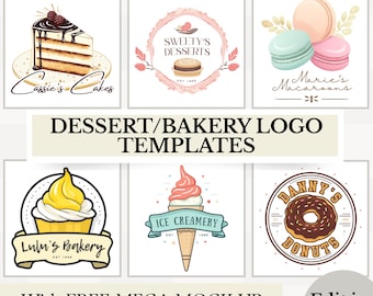 Plantillas de logotipos para panaderías de postres / Kit de marca de postres editable (Canva Design)