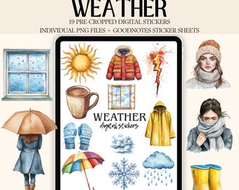 Pegatinas digitales del pronóstico del tiempo, planificador GoodNotes, iPad PNG (descarga digital)