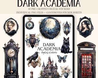 Pegatinas digitales de Dark Academia, PNG de estudio vintage, arte para agenda (descarga digital)
