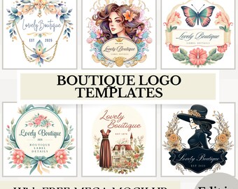 Plantillas de logotipos para boutiques / Kit de marca de moda para pequeñas empresas / Diseño de logotipos editables en Canva