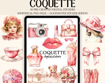 Pegatinas de acuarela rosa para agenda, 40 PNG precortados (descarga digital)