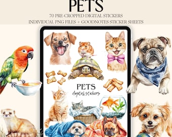 Paquete de pegatinas digitales de mascotas, pegatinas de perros y gatos para planificador, PNG de animales (descarga digital)