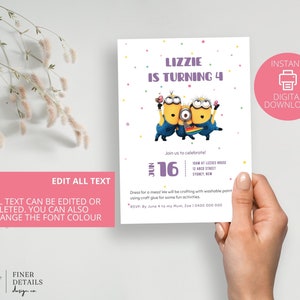 Printable Minions Birthday Invitation, Minions Invitation Template, Colourful Editable Invitation Template