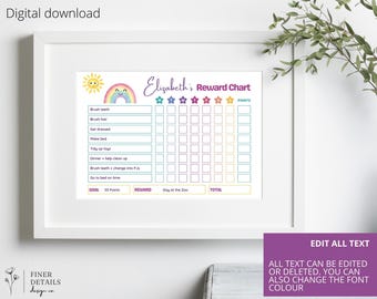 Editable Rainbow Reward Chart, Pastel Chore Chart (Digital Download)