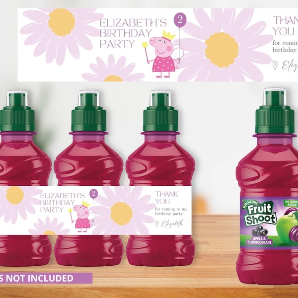 Editable Peppa Pig Printable Fruit Shoot Bottle Label Wrap Juice & Water Label Birthday Party Label