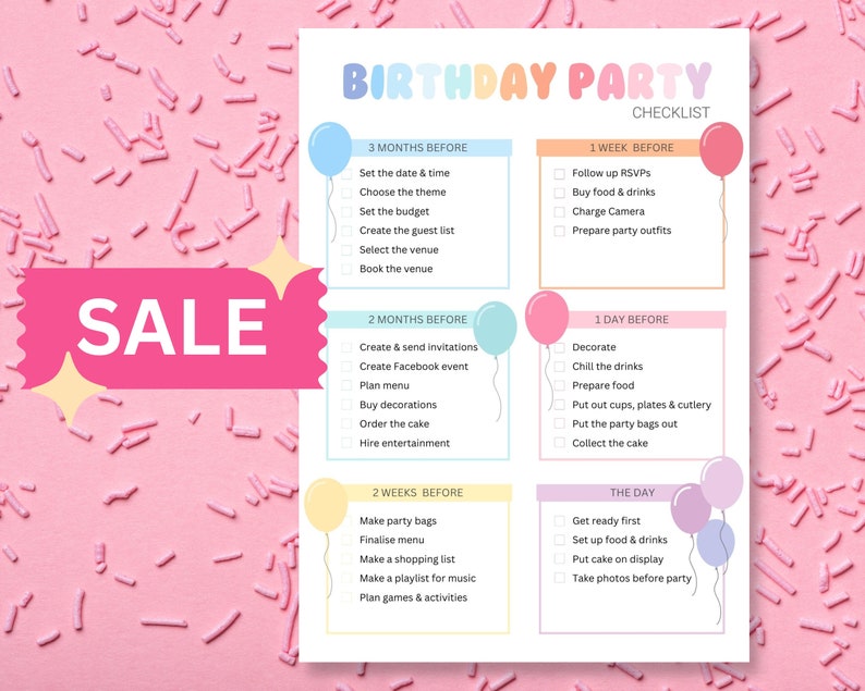 Printable Birthday Party Planner Checklist (PDF) - Etsy