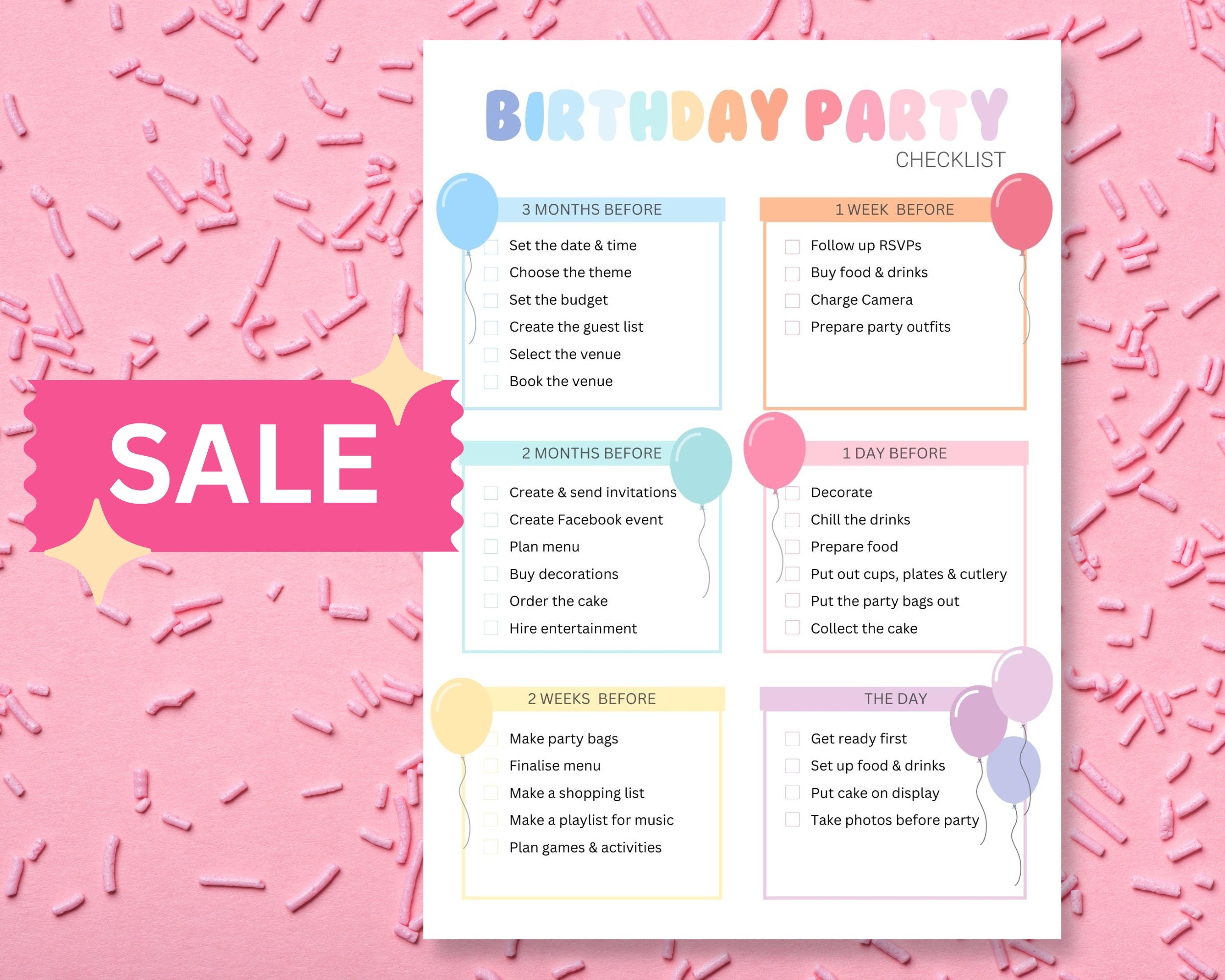 Printable Birthday Party Planner Checklist (PDF) - Etsy