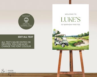 Golf Geburtstag Willkommensschild Hole-in-One Party (Digitaler Download)