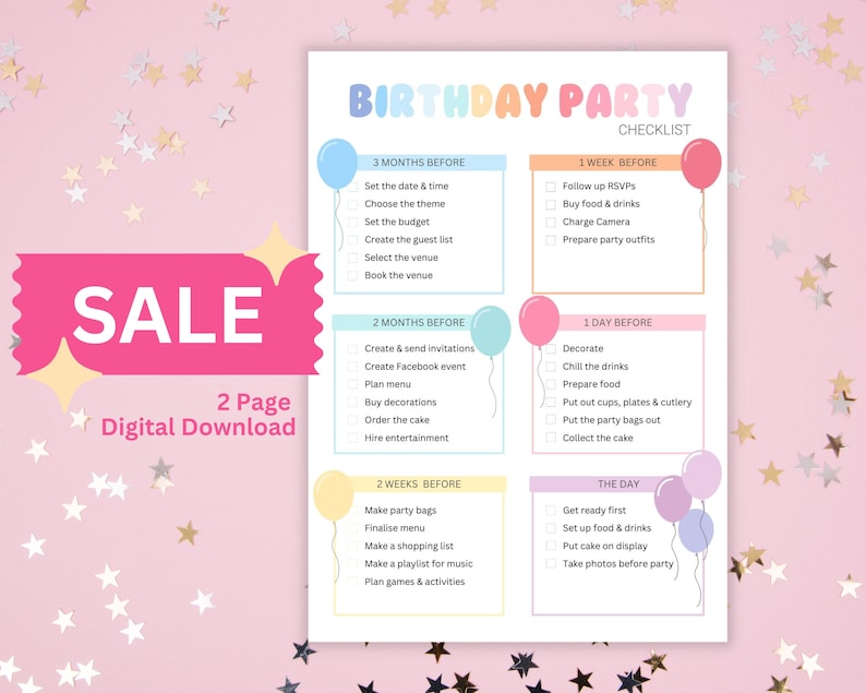 Printable Birthday Party Planner Checklist (PDF) - Etsy