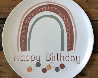 Rainbow Birthday plate; boho birthday for girl; rainbow party plate; special day plate; family birthday party plate, kids birthday decor