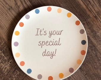 Its your special day plate, boho dot happy birthday celebration plate for girl or boy, family party supply, kids milestone, first cupcake