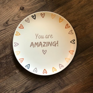 Special Day plate, You are Amazing, kids birthday party plate, cake plate for family tradition, boho birthday, neutral celebration plate