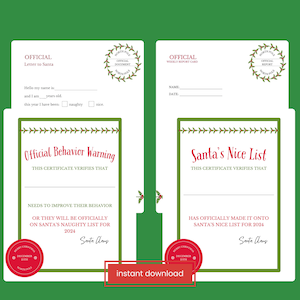 Printable Santa Reports Bundle – Nice & Naughty List Certificates – Digital Download