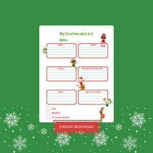 Druckbare Weihnachtswunschliste für Kinder - Festliche Feiertagsgeschenkliste