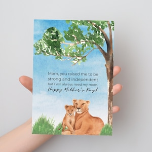 Printable Mother’s Day Card – Strong & Independent Quote – Lioness and Cub Design – Sentimental Card for Mom – Digital Download