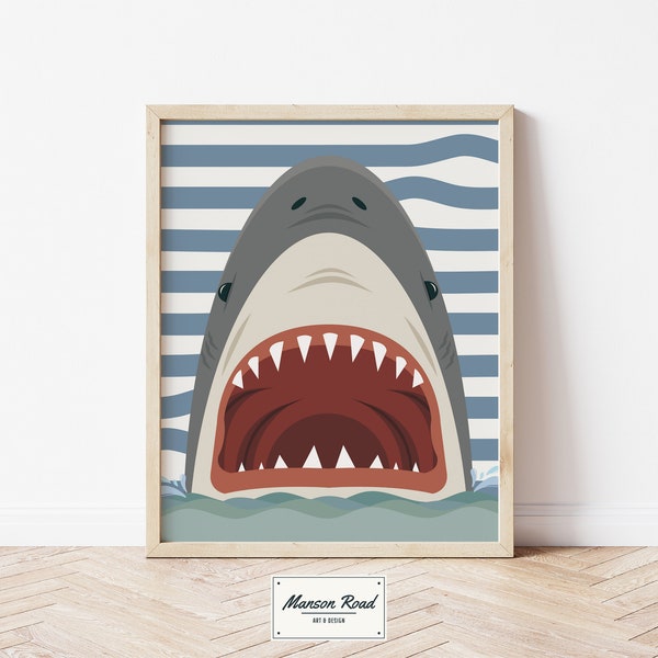 Shark Wall Art | Marine Animals | Nautical Boy Room Decor |  Kids Bathroom Decor | Printable Shark Wall Art