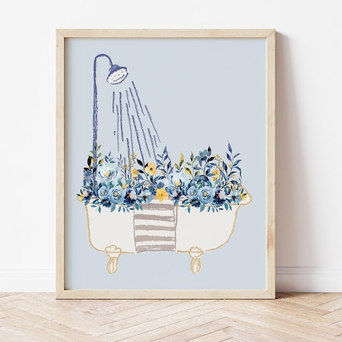 Art mural de salle de bain Cottagecore - baignoire sur pieds florale - impression bohème - téléchargement numérique