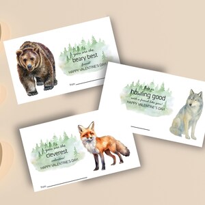 Wildlife Valentine Cards for Kids - Bear Wolf Fox - Animal Classroom Printable - Digital Download