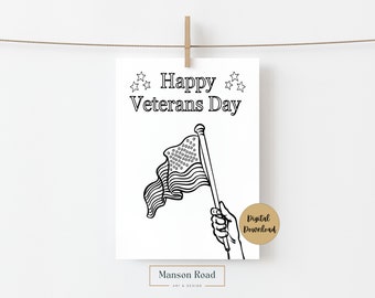 Página para colorear del Día de los Veteranos / Bandera para colorear imprimible / Página para colorear de la bandera de los Estados Unidos / Página para colorear patriótica