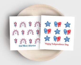 Tarjetas del 4 de julio "Dios bendiga a Estados Unidos" - Papelería patriótica imprimible - Descarga digital del Día de la Independencia - Juego de 2 tarjetas - Diseño de la bandera de EE. UU.