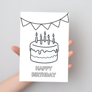 Cartão de aniversário divertido para colorir – Design de bolo interativo para impressão