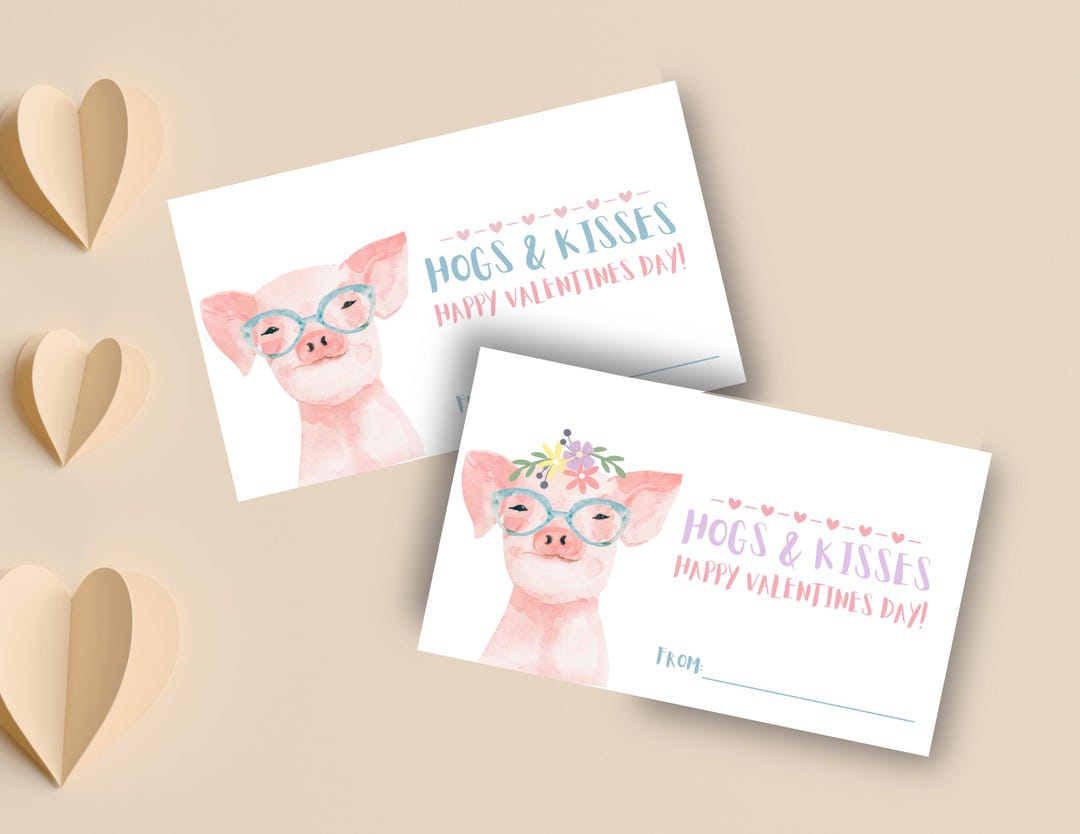 Pig Valentine Cards for Kids - Farm Animal Classroom Printable ...