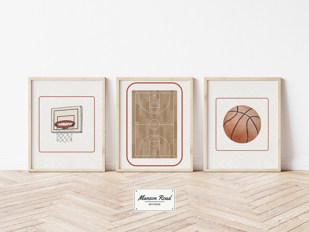 Three Basketball Prints Vintage Basketball Art Dorm Room Art Game Room Decor Sports Art Teen Boy