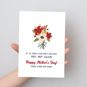 Happy Mother's Day From Your Second Child - Printable Card - Digital Download
