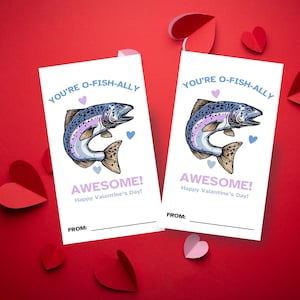Tarjetas de San Valentín con temática de pesca para imprimir - O-Fish-ally Awesome - Descarga instantánea