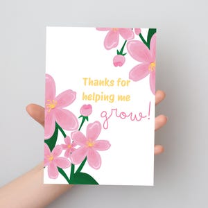 Printable Teacher Appreciation Card “Thanks for Helping Me Grow” - Instant Download End‑of‑Year & Teacher Appreciation Gift