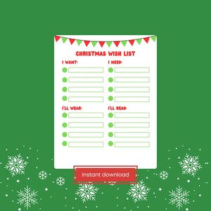 Druckbare Kinder Weihnachtswunschliste - Festliche 8,5 × 11 Weihnachtsgeschenkliste