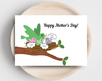 Tarjeta del Día de la Madre - Pájaro Divertido Imprimible - Descarga Digital