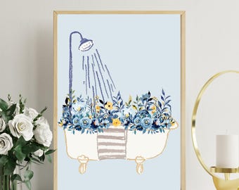 Vintage Floral Bathroom Wall Art – Feminine Gallery Set Printable Decor - Digital Download