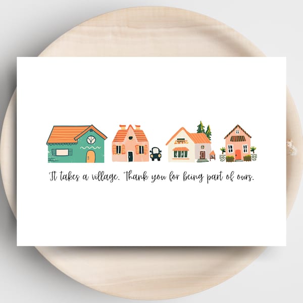 Es braucht ein Dorf Danke Karte - Printable Wertschätzung der Familie Digitaler Download